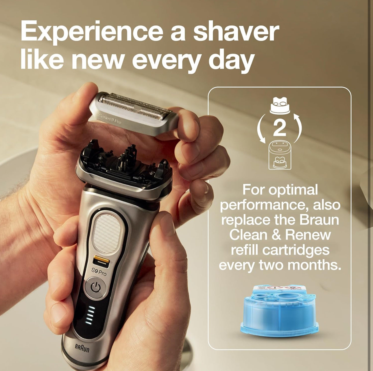 Braun Shaver Replacement Head 92S Silver Compatible with Braun Series 9 Shavers
